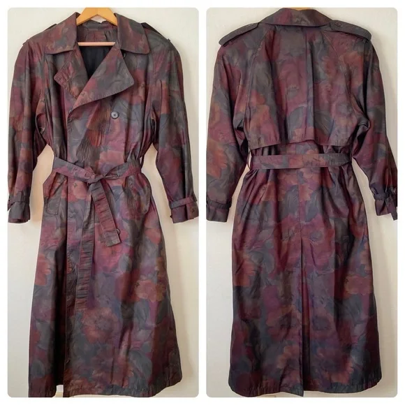 Vintage Dark Floral Trench Coat - Picture 1 of 16